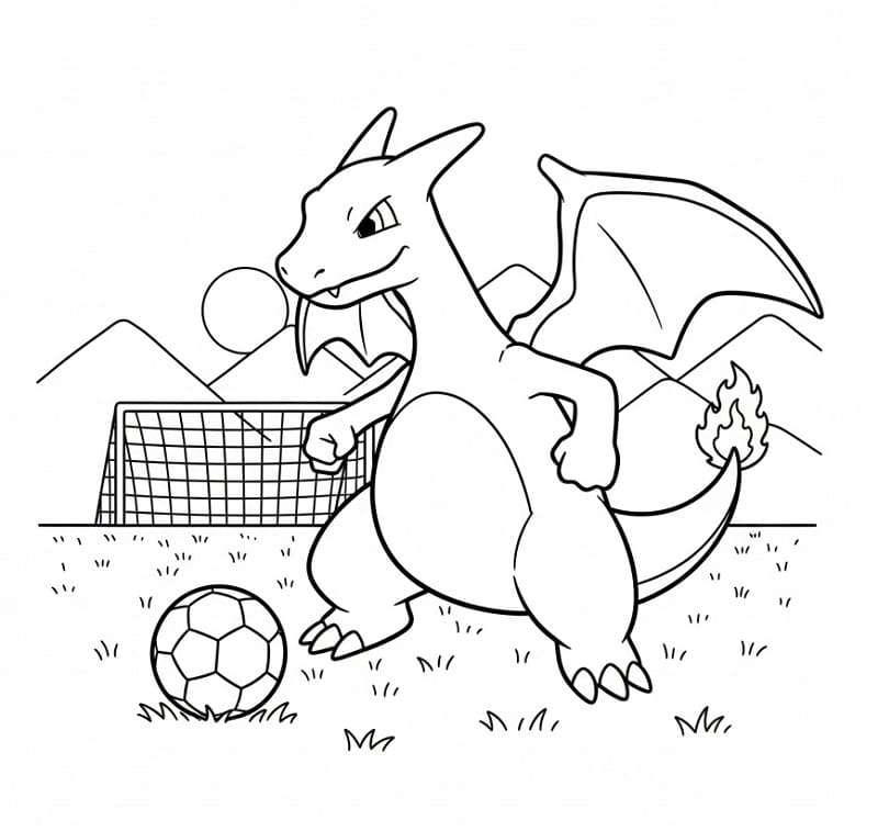 Charizard che Gioca a Calcio da colorare
