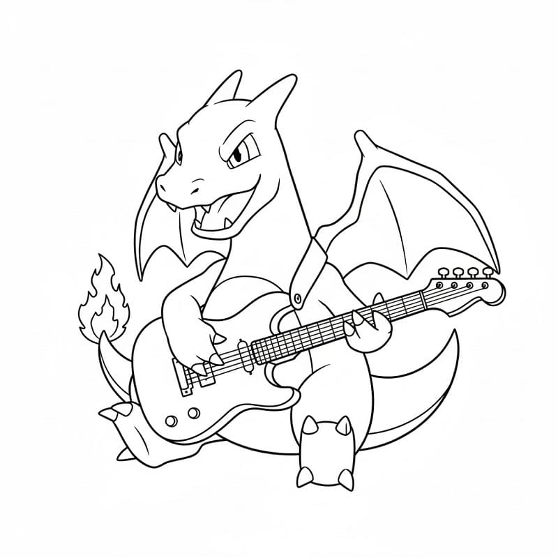 Charizard che Suona la Chitarra da colorare