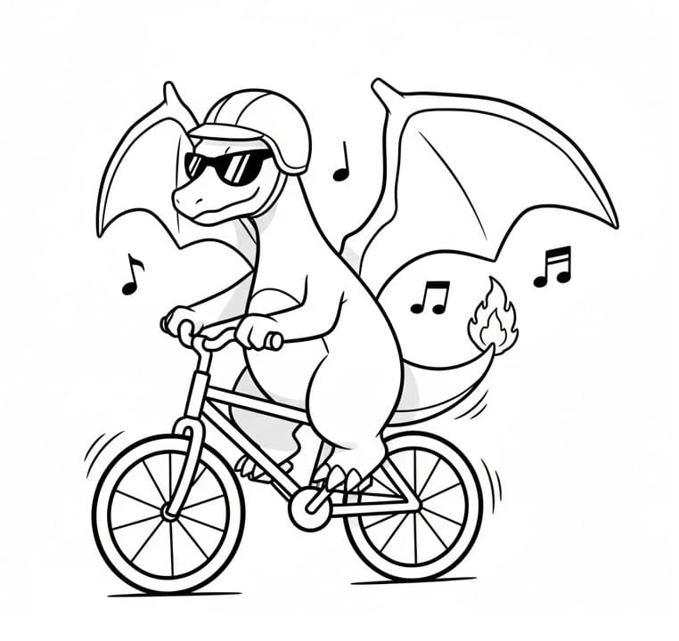 Charizard in Bicicletta da colorare