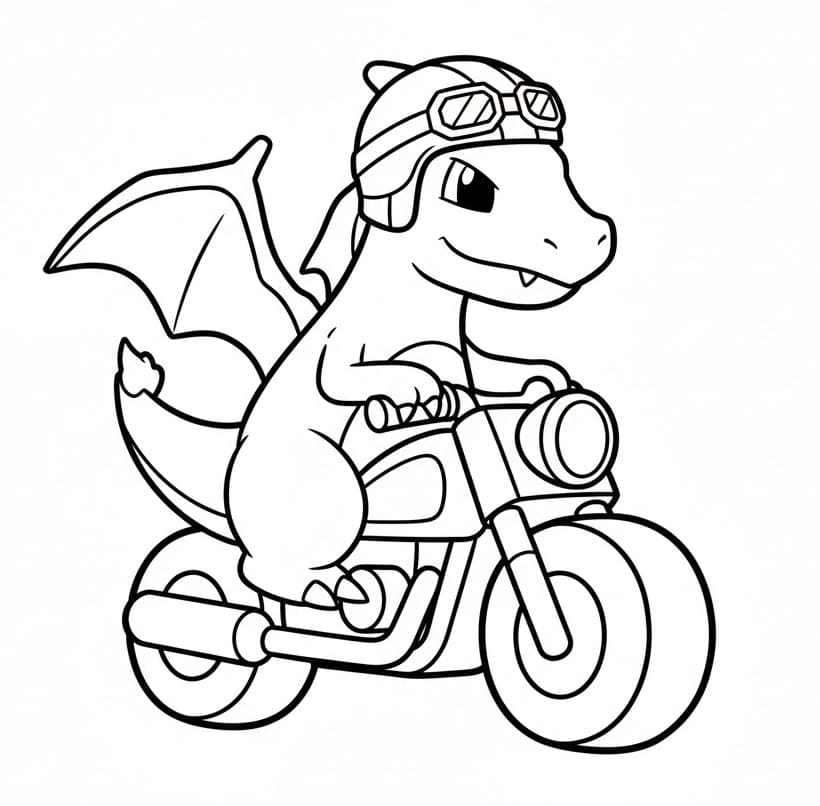Charizard in Moto da colorare