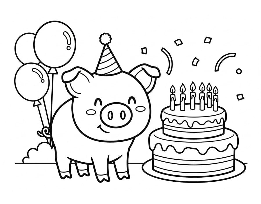 Compleanno del maiale da colorare