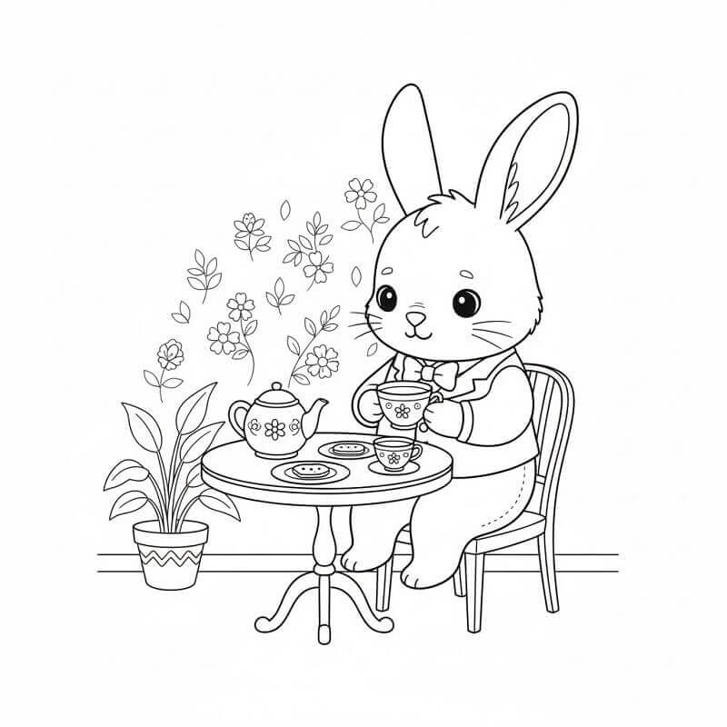 Coniglio Beve il Tè da colorare