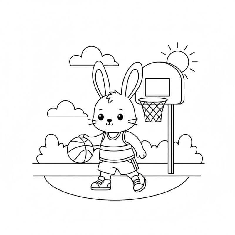 Coniglio Gioca a Basket da colorare