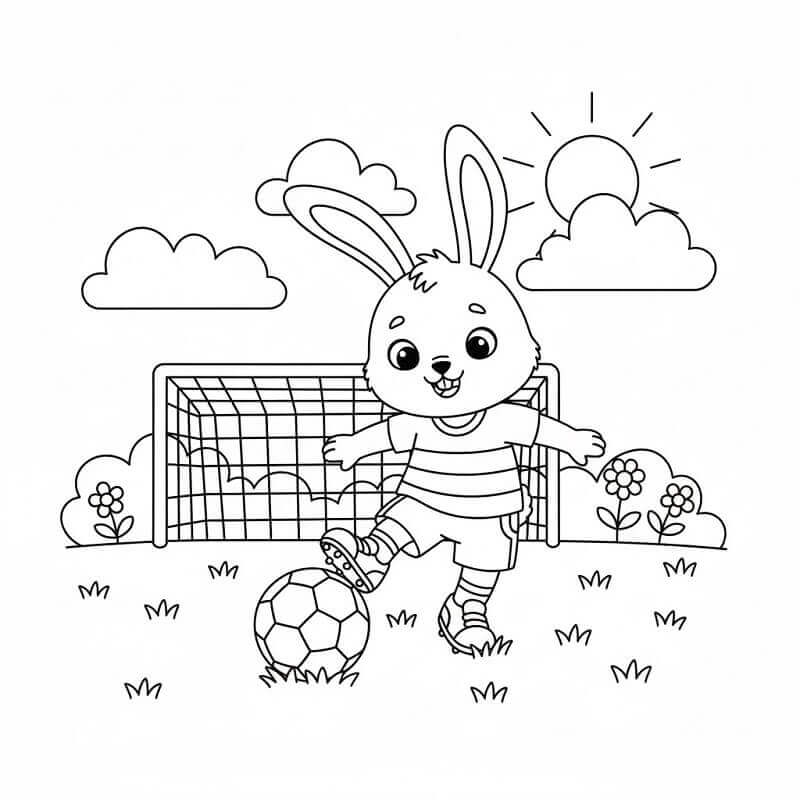 Coniglio Gioca a Calcio da colorare