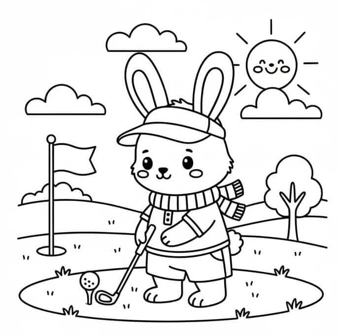 Coniglio Gioca a Golf da colorare