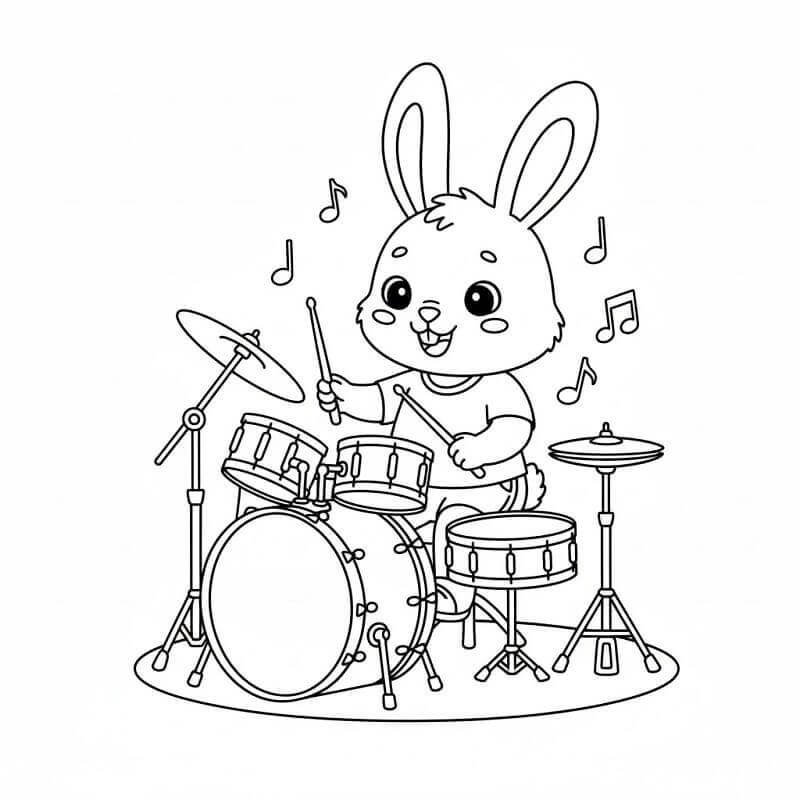Coniglio Suona la Batteria da colorare