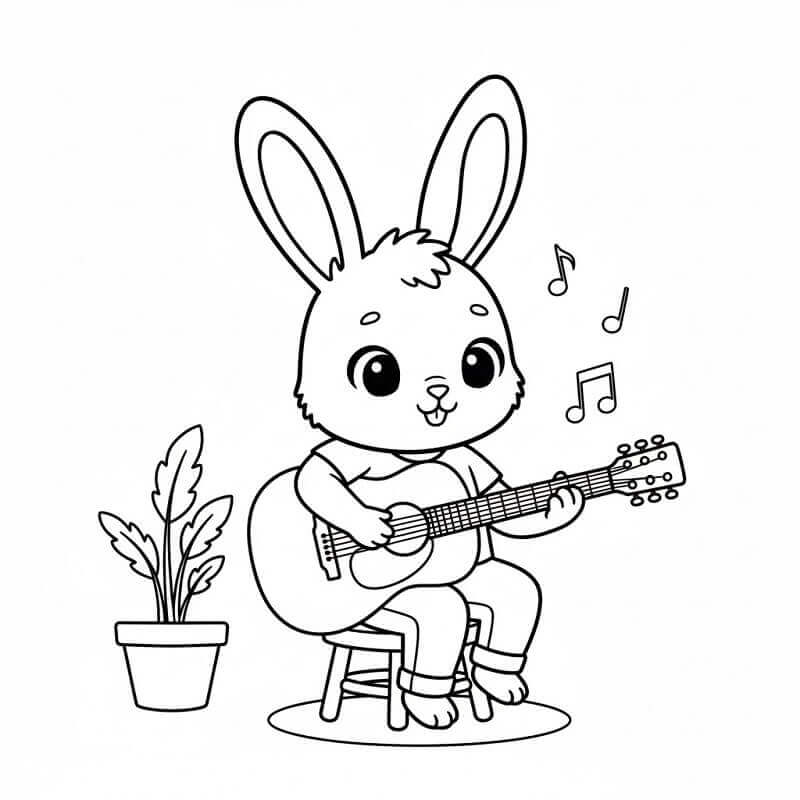 Coniglio Suona la Chitarra da colorare
