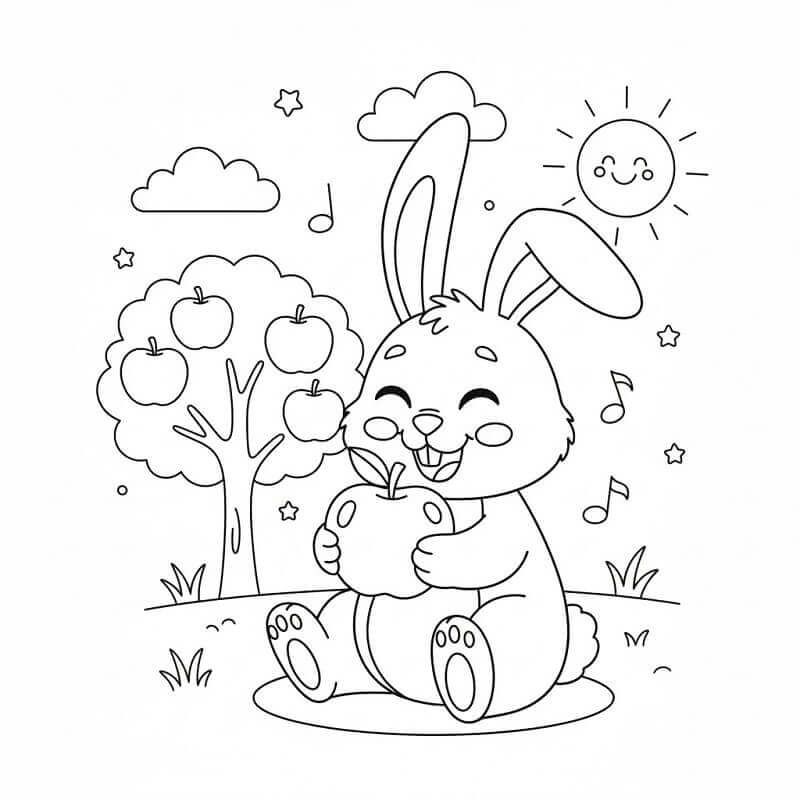 Coniglio con Mela da colorare