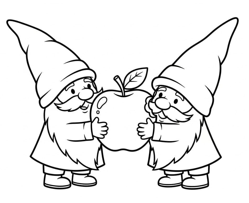Due Gnomi con Mela da colorare