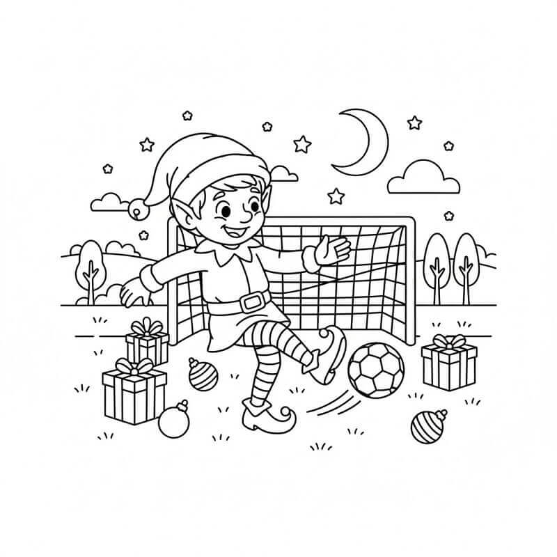 Elfo di Natale Gioca a Calcio da colorare