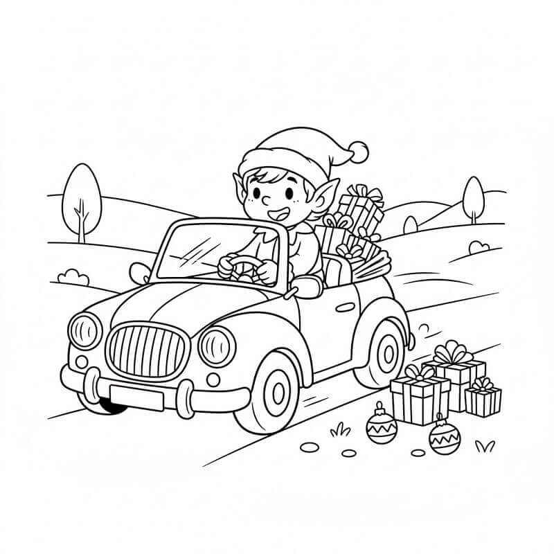 Elfo di Natale alla Guida da colorare
