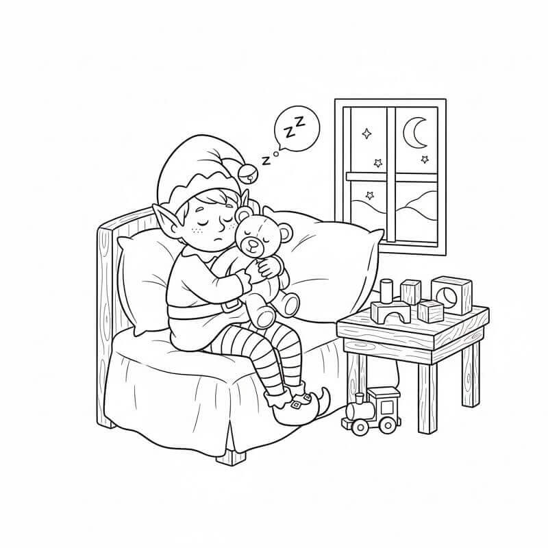 Elfo di Natale che Dorme da colorare