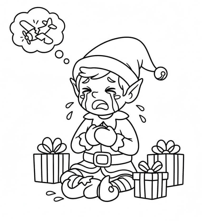 Elfo di Natale che Piange da colorare