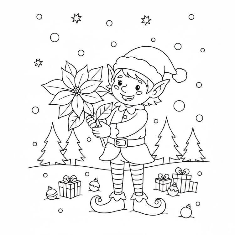 Elfo di Natale con Fiore da colorare