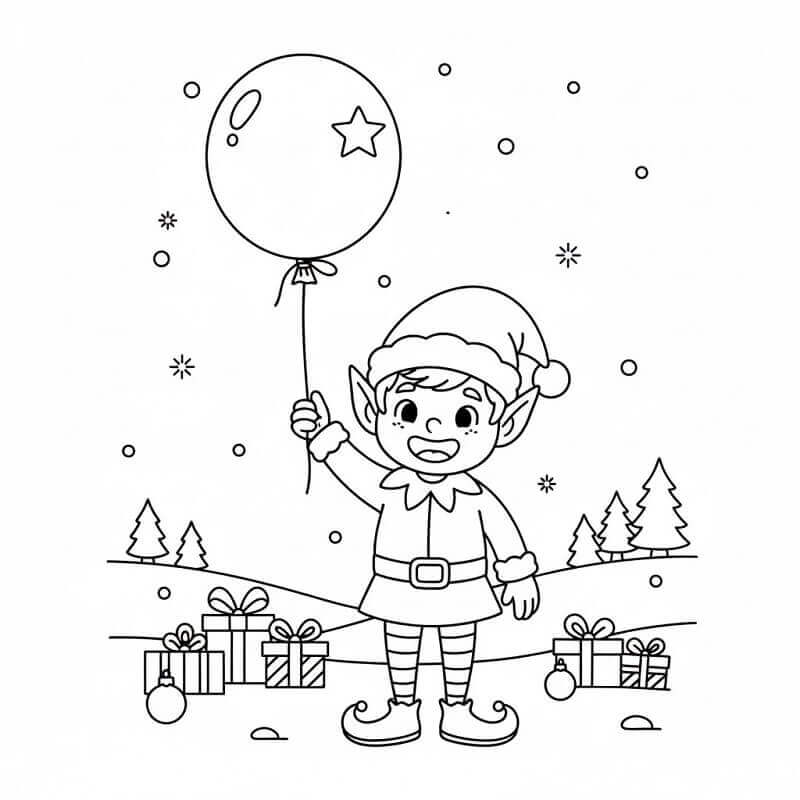 Elfo di Natale con Palloncino da colorare