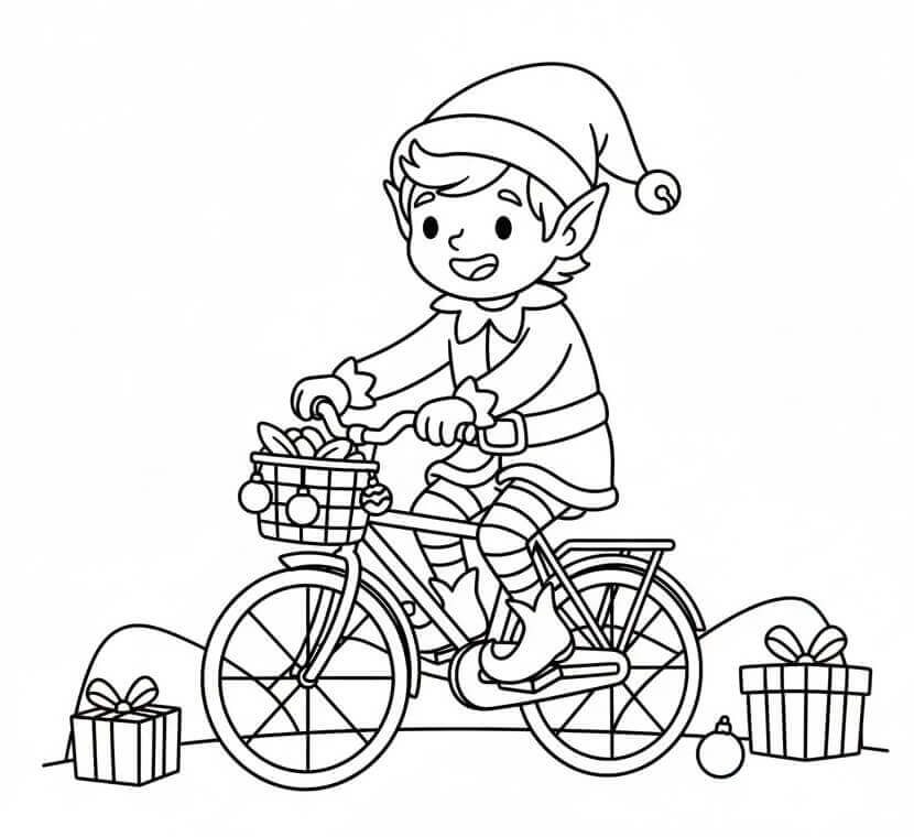 Elfo di Natale in Bicicletta da colorare