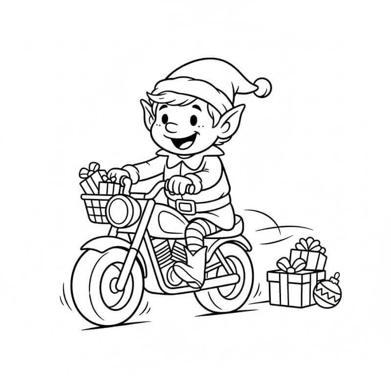 Elfo di Natale in Moto da colorare
