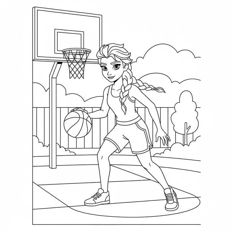 Elsa Gioca a Basket da colorare