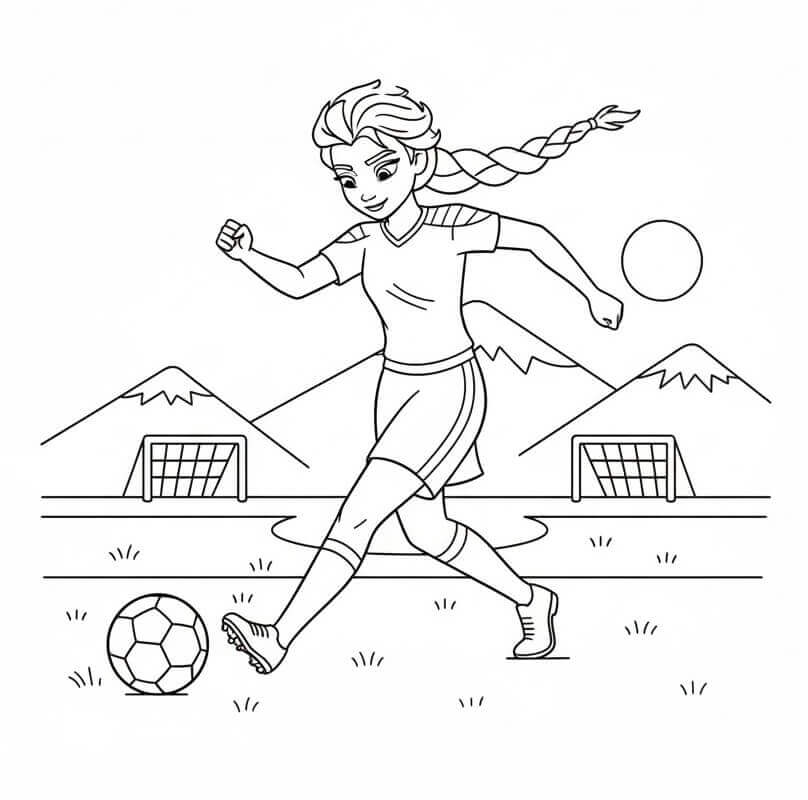 Elsa Gioca a Calcio da colorare