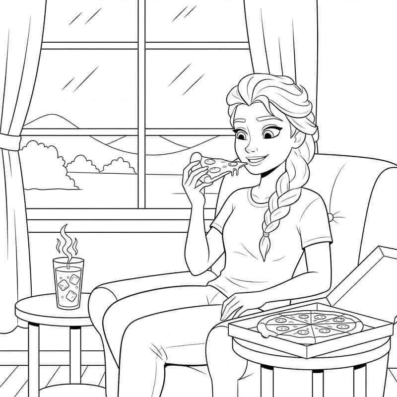 Elsa Mangia Pizza da colorare