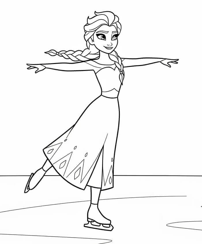 Elsa che Pattina sul Ghiaccio da colorare