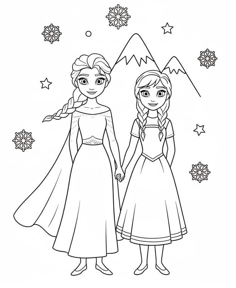 Elsa e Anna felici da colorare