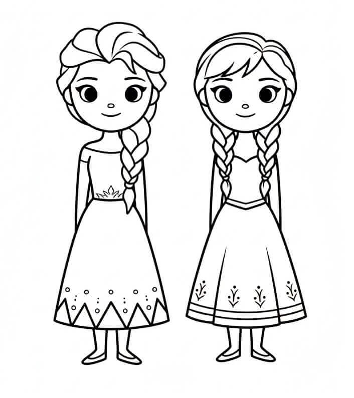 Elsa e Anna graziose da colorare