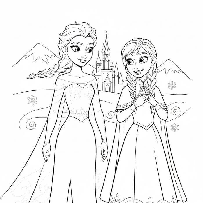 Elsa e Anna in stile cartone da colorare