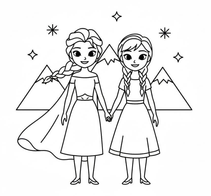 Elsa e Anna simpatiche da colorare
