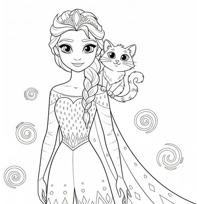 Elsa e Gatto da colorare