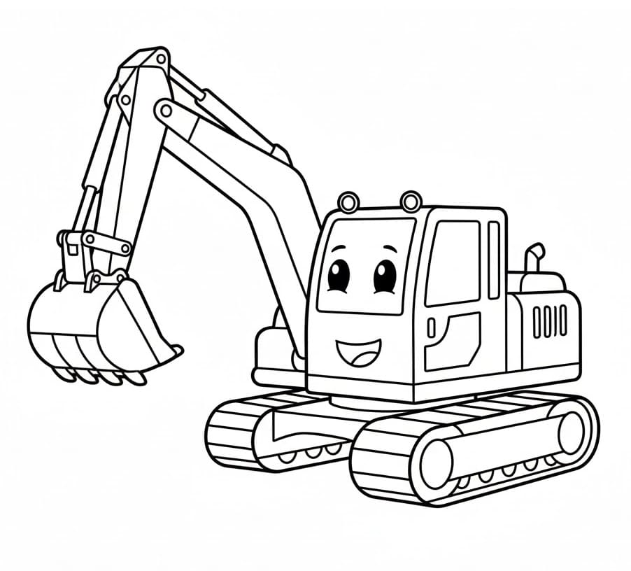 Escavatore Carino Cartoon da colorare
