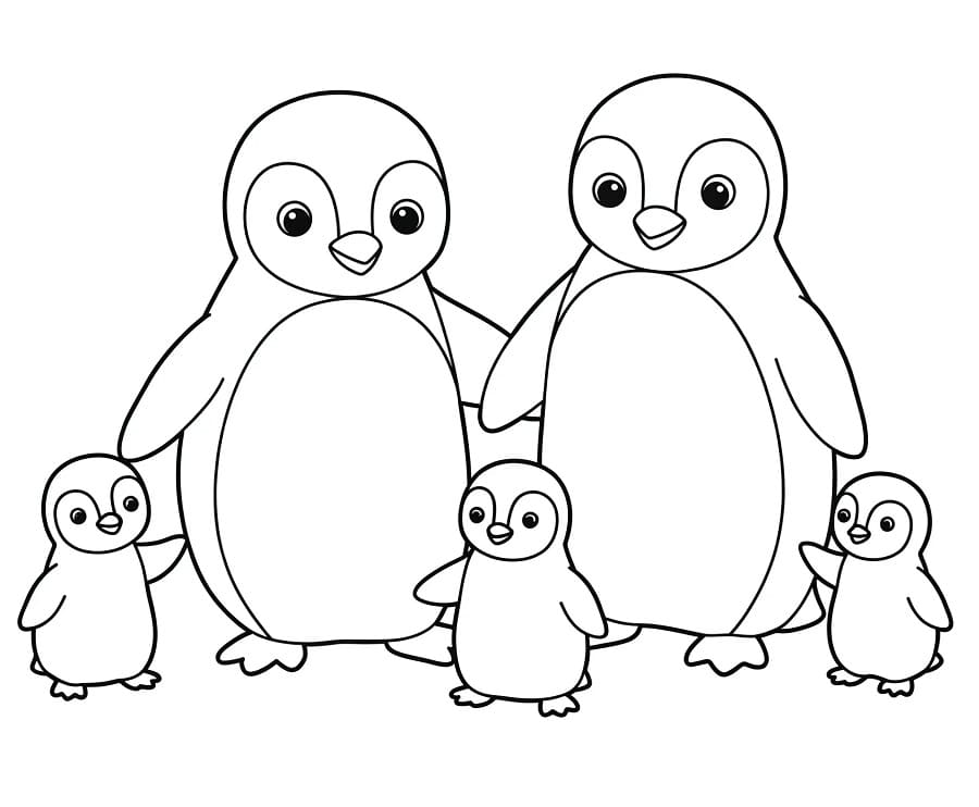 Famiglia di Pinguini da colorare