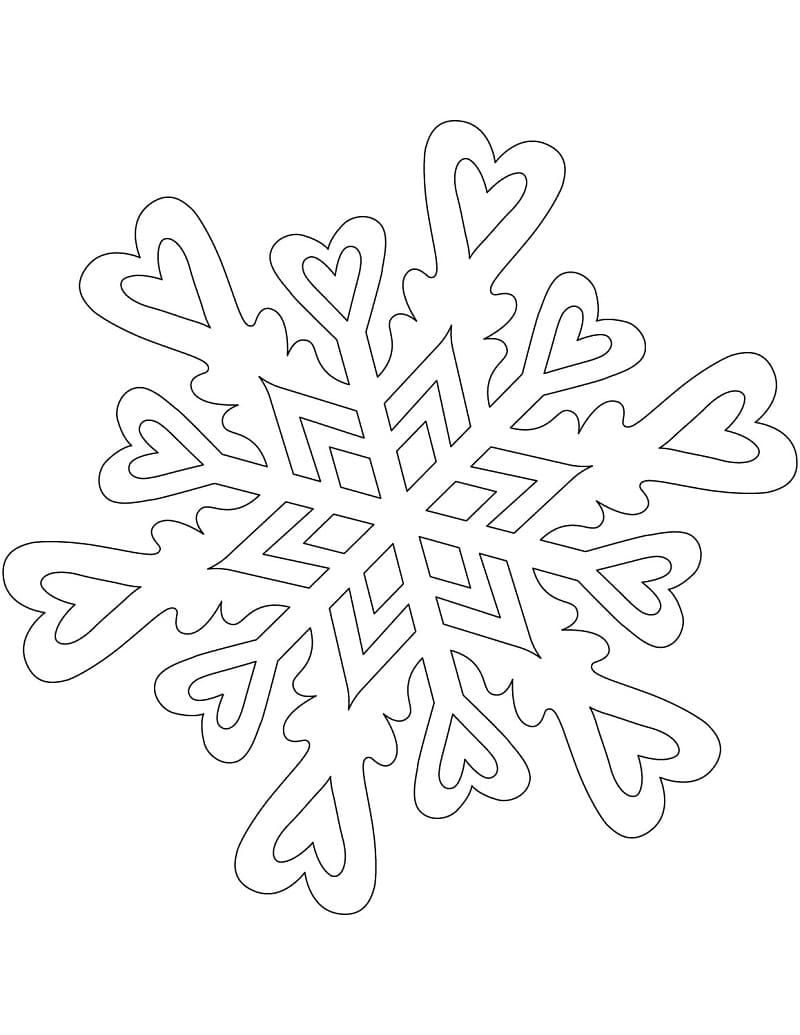 Fiocco di neve con cuori da colorare