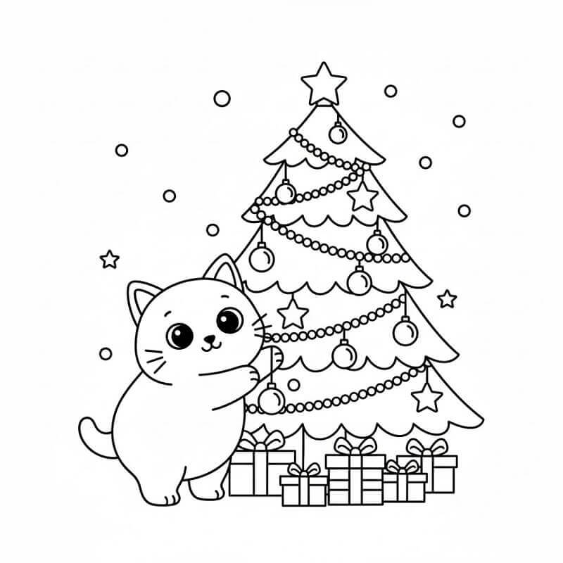 Gatto e Albero di Natale da colorare
