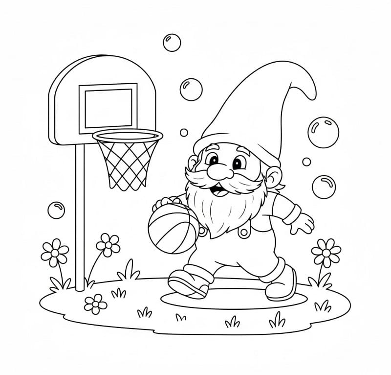 Gnomo Gioca a Basket da colorare