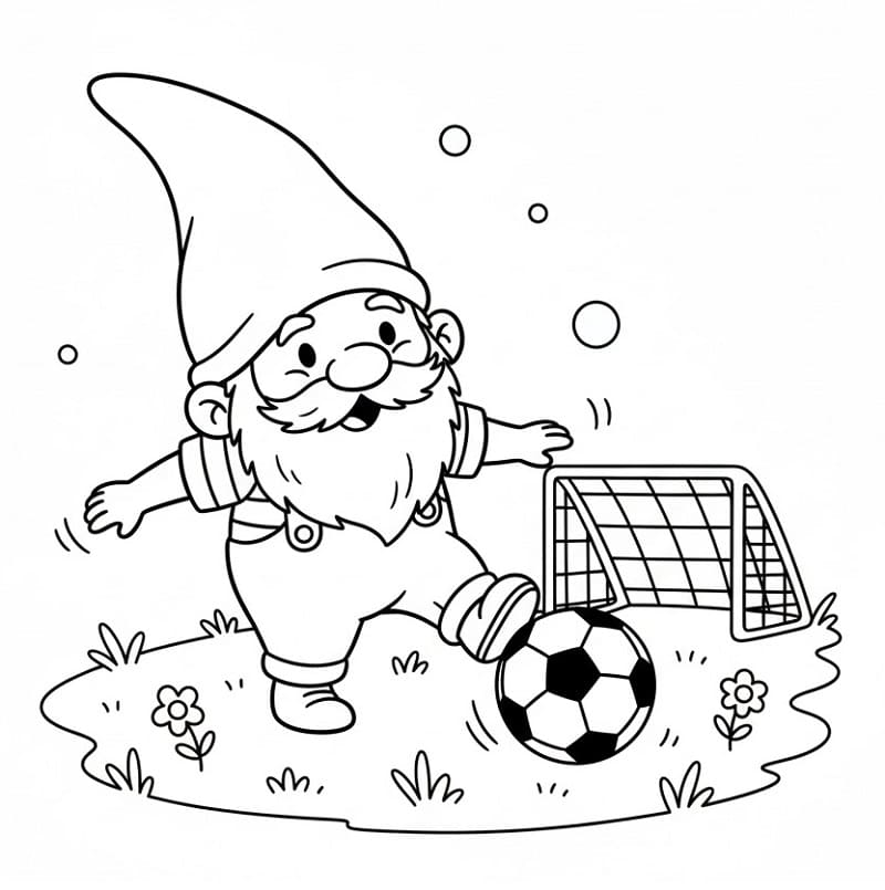 Gnomo Gioca a Calcio da colorare