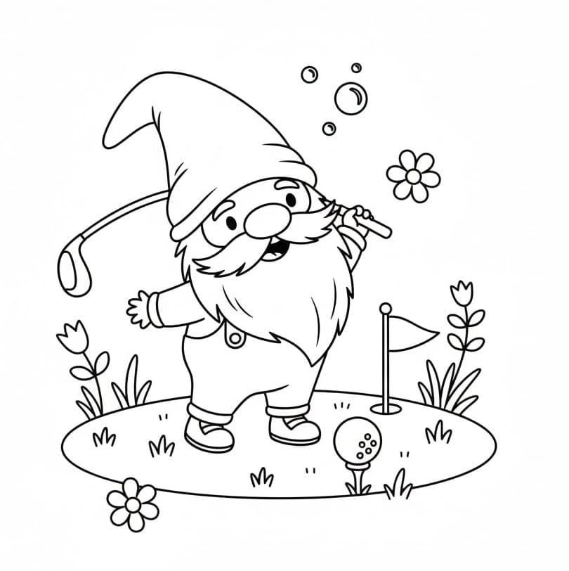 Gnomo Gioca a Golf da colorare
