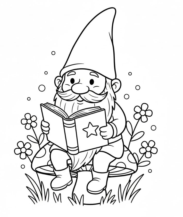 Gnomo Legge un Libro da colorare