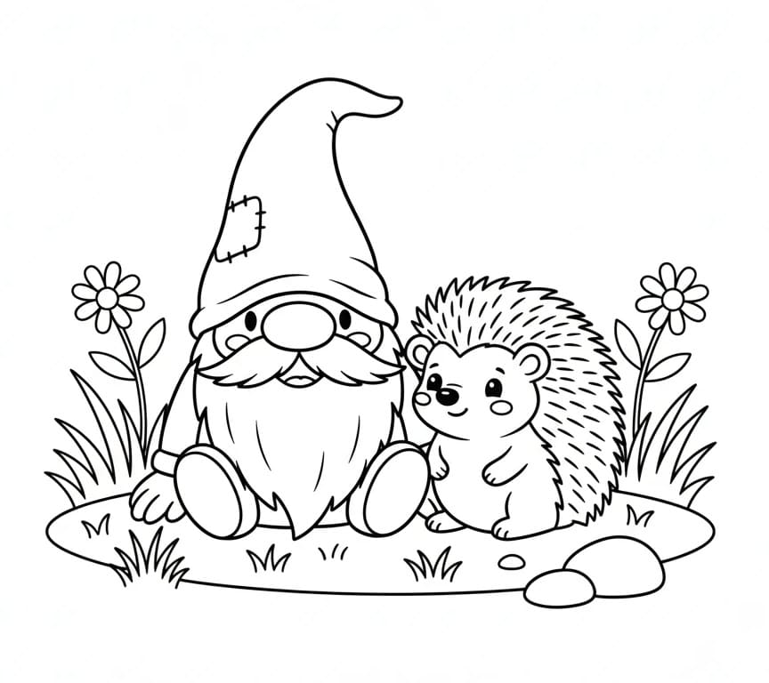 Gnomo Tenero e Riccio da colorare