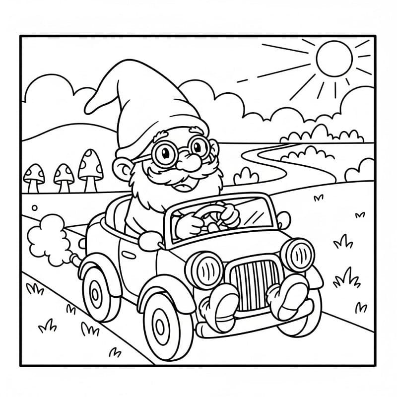 Gnomo alla Guida da colorare