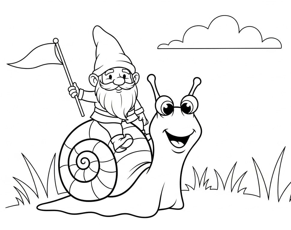 Gnomo che Cavalca Lumaca da colorare