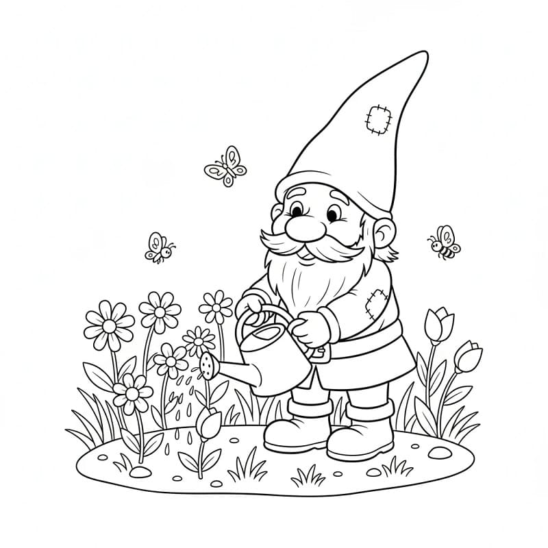 Gnomo che Innaffia Fiori da colorare