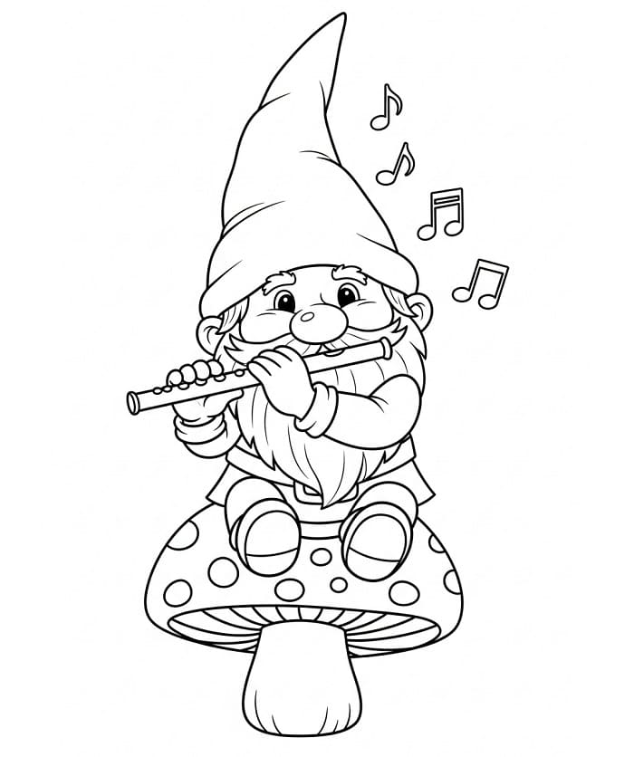 Gnomo che Suona il Flauto da colorare