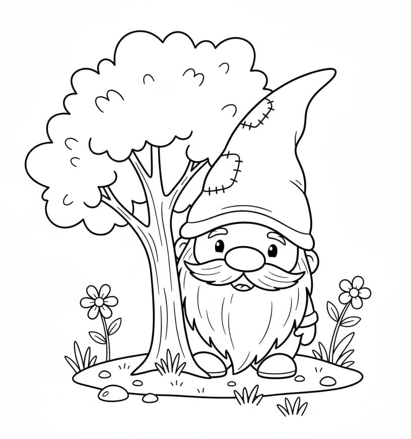 Gnomo con Alberello da colorare