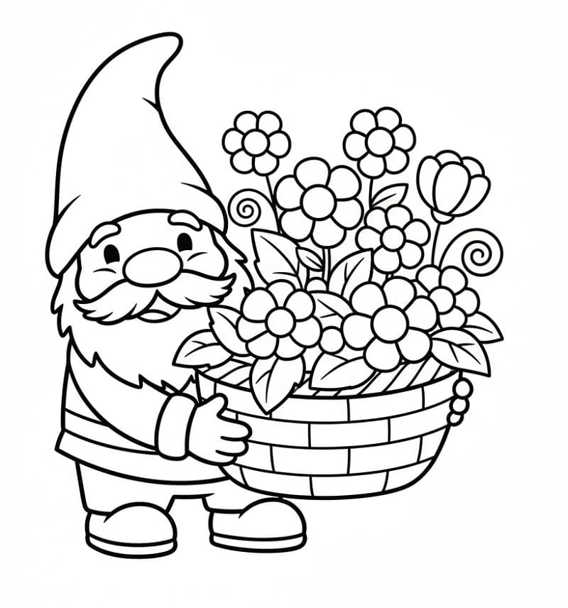 Gnomo con Cestino di Fiori da colorare