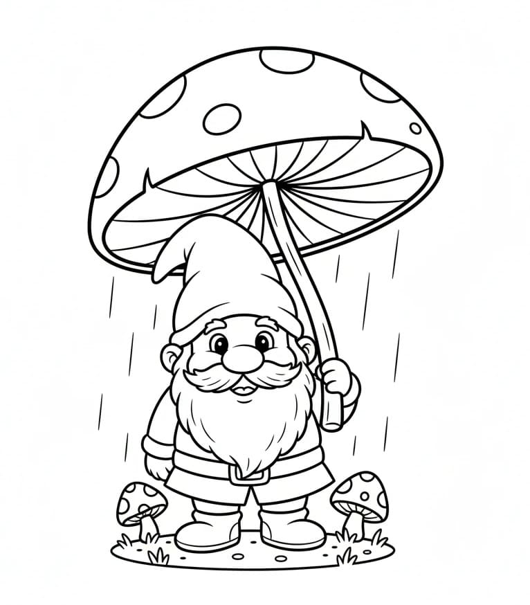 Gnomo con Funghi da colorare