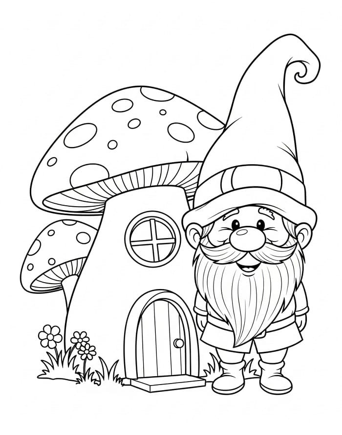 Gnomo e Casa Fungo da colorare