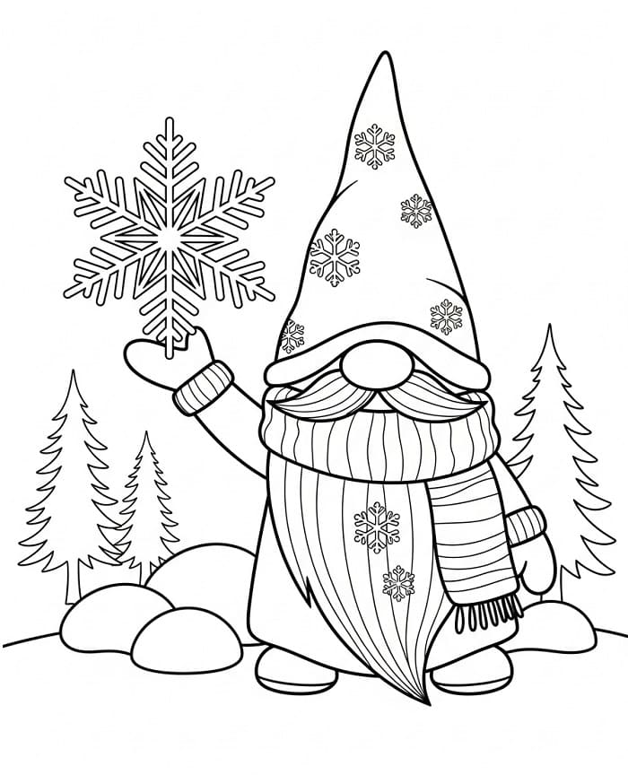 Gnomo e Fiocco di Neve da colorare