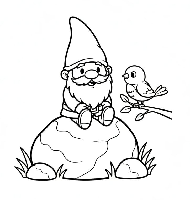 Gnomo e Uccellino da colorare