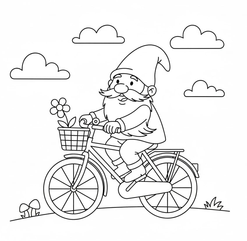 Gnomo in Bicicletta da colorare